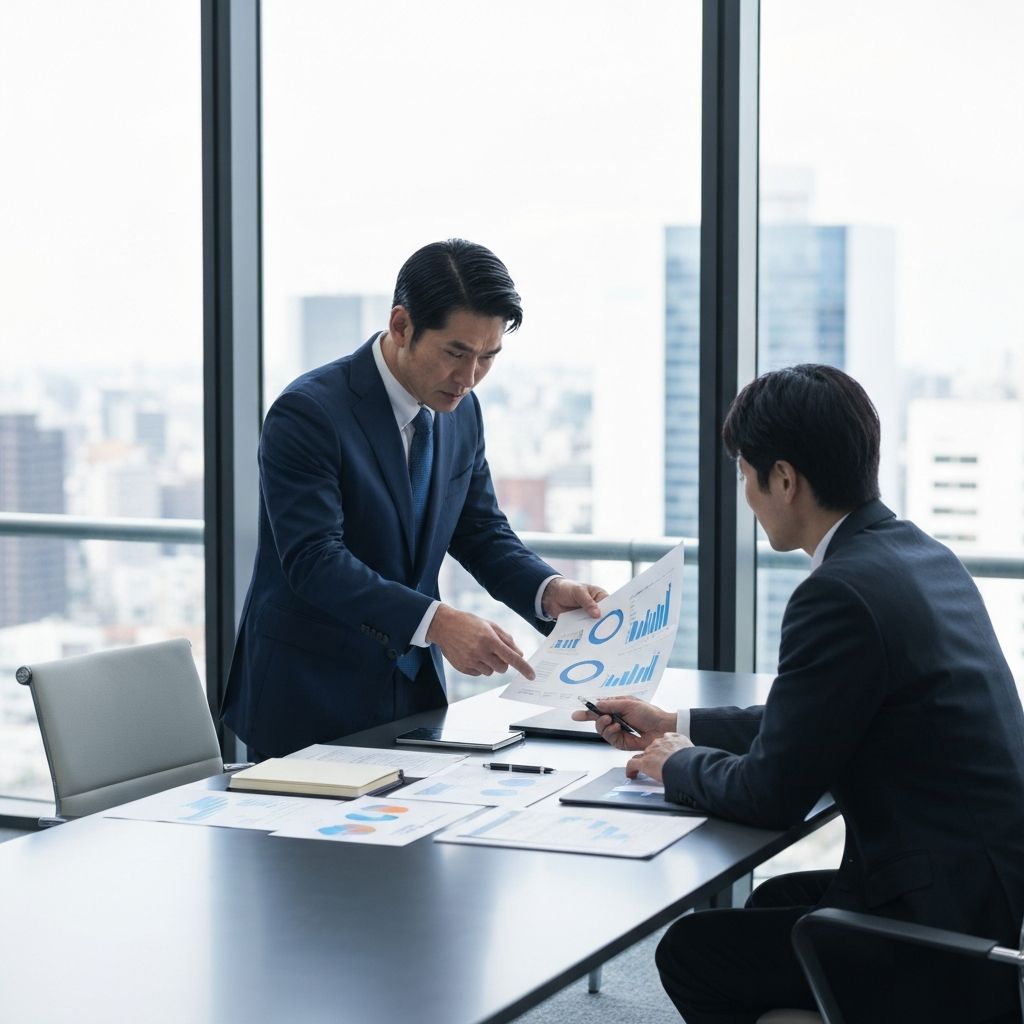 財務資料を確認する日本のビジネスパーソン